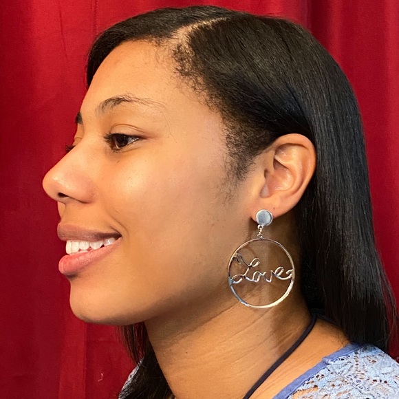 2 Pair Silver & Gold Love Hoop Earrings - Picture 4 of 10